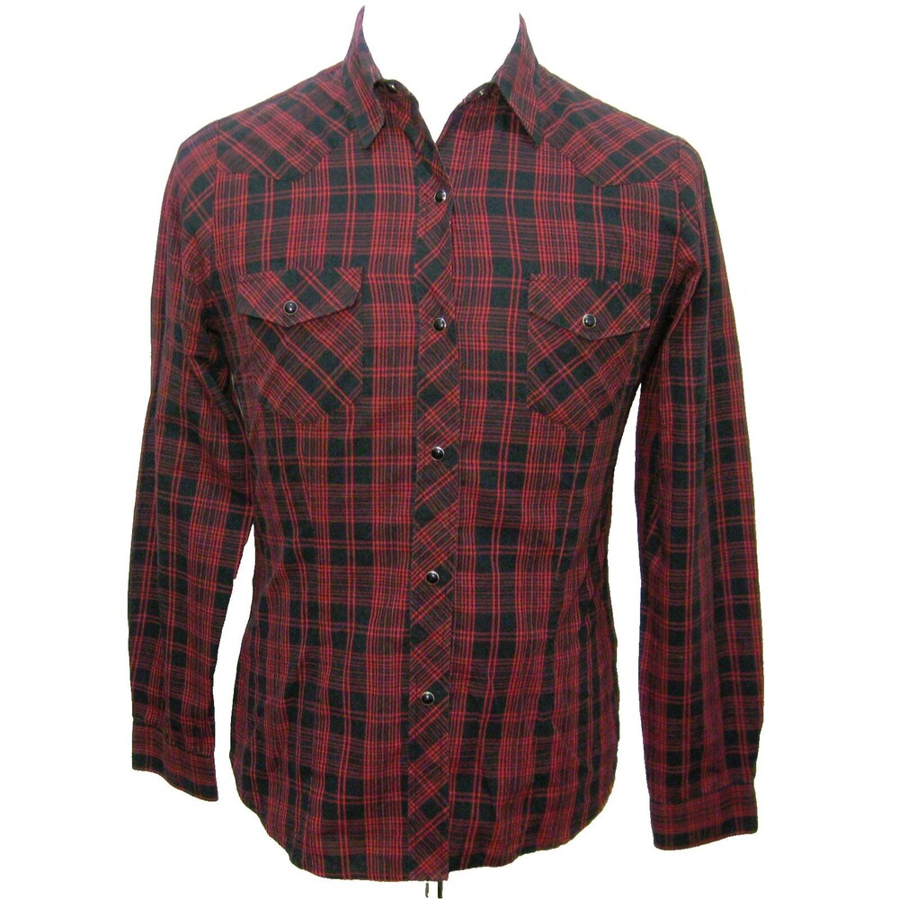 ROPER Men's (Size Medium) Red Black Plaid Long Sleeve Western Snap Cowboy Shirt